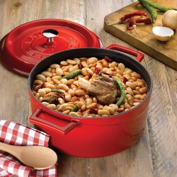 Casserole naczynie okrągłe 6,7 l, Ø28 cm, emaliowane żeliwo czerwone